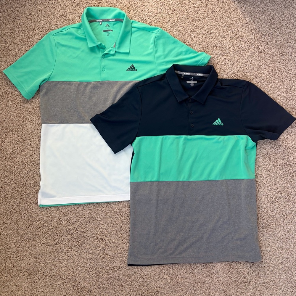 Adidas Green and Gray Golf Polo Shirts Size M